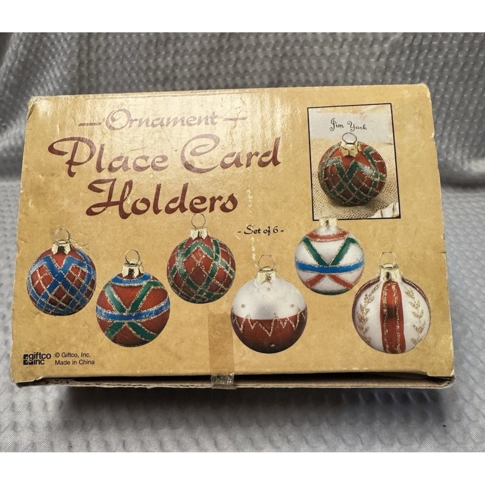 Vintage Christmas Ornament Bauble Glass Place Card Holder Holiday Set 9 Jim York